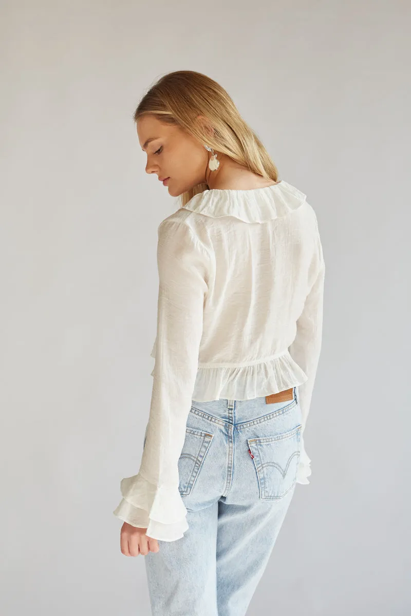 Lorraine Ruffled Long Sleeve Tie-Front Top feel cute
