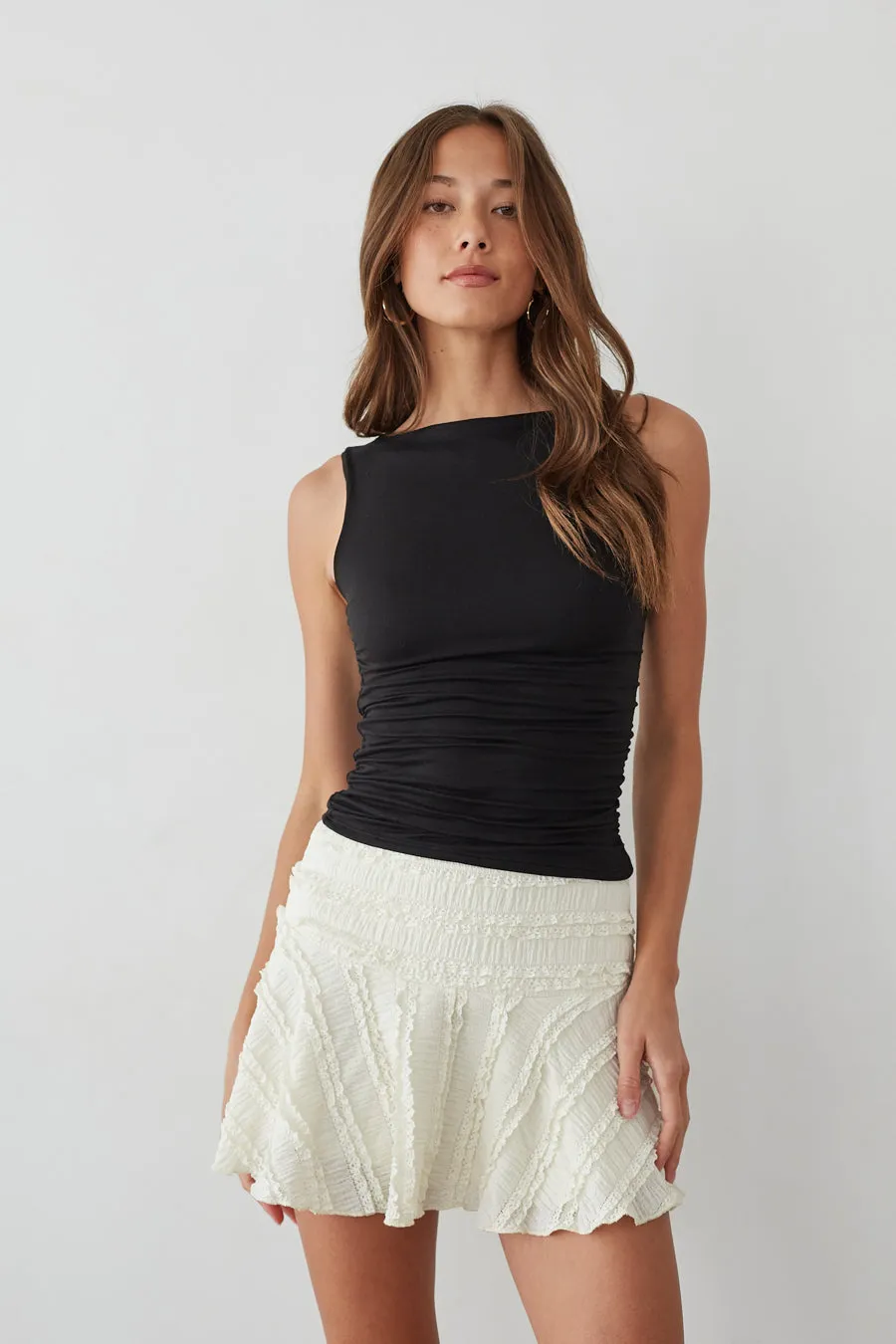 Luciana Ruffle Lace Skater Skirt lounge vibe