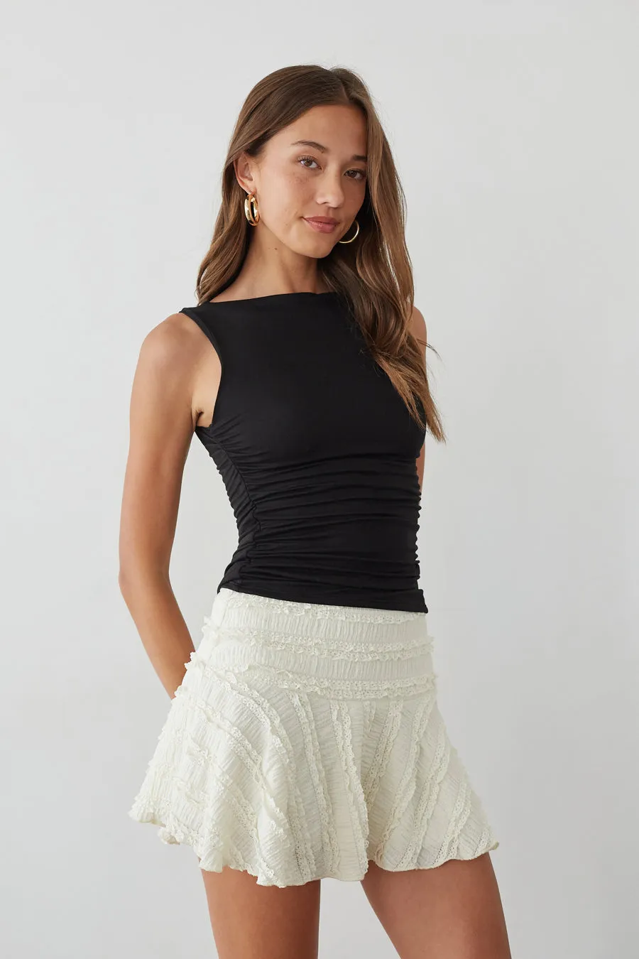 Luciana Ruffle Lace Skater Skirt lounge vibe