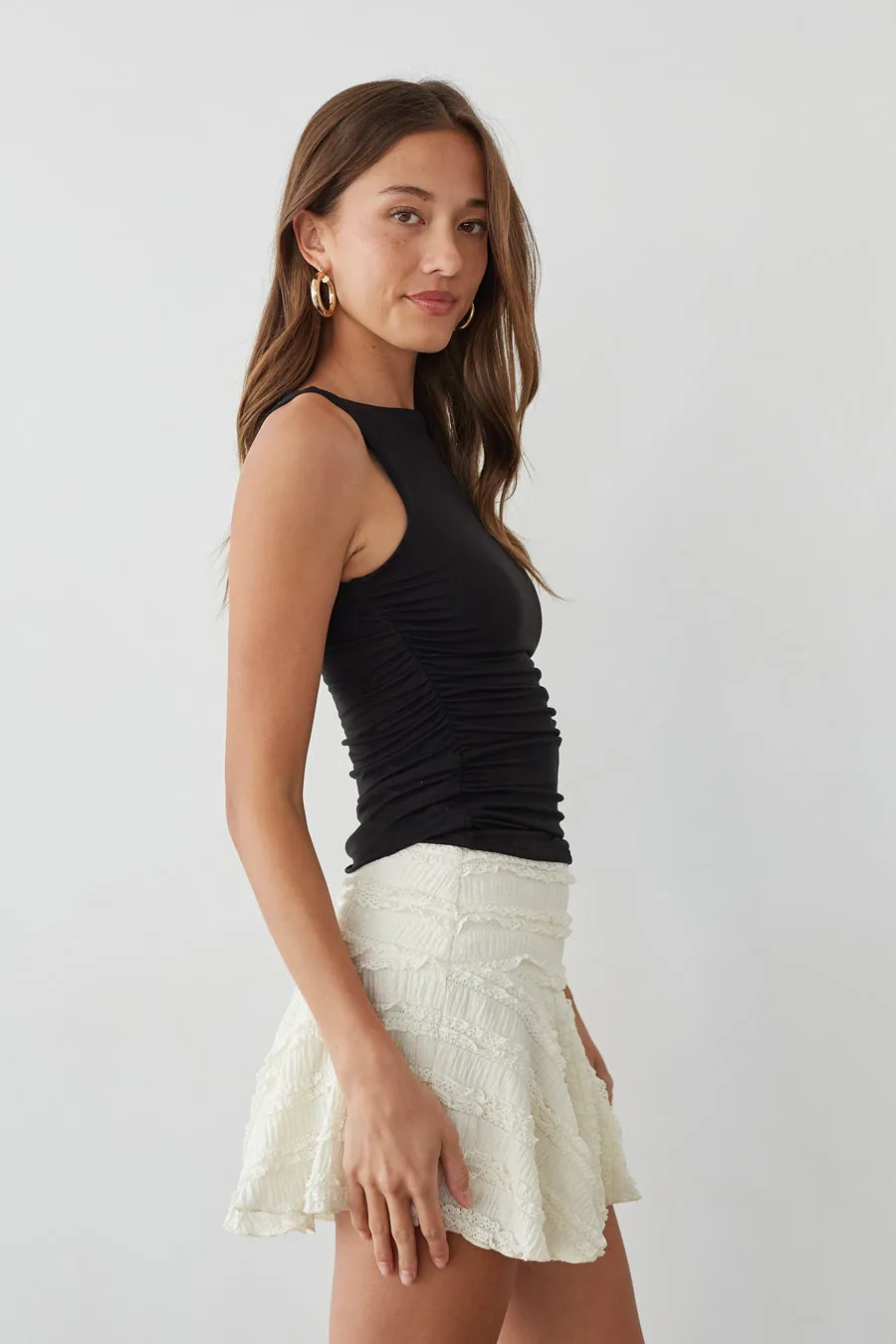 Luciana Ruffle Lace Skater Skirt lounge vibe