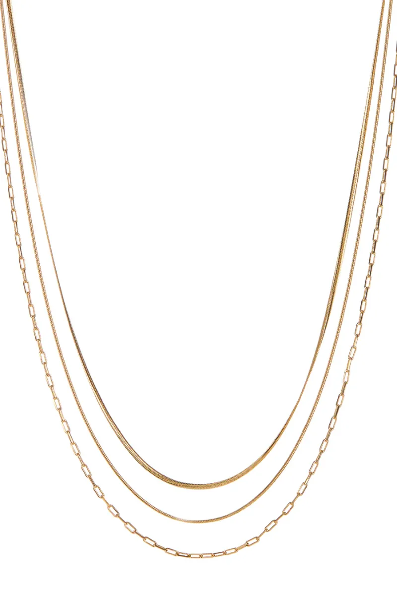 LUV AJ Chandon Multi Chain Charm Necklace finger trace