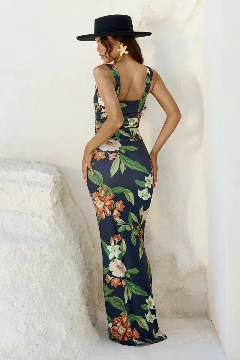 Maiori Maxi Dress in Black Floral wedding glam