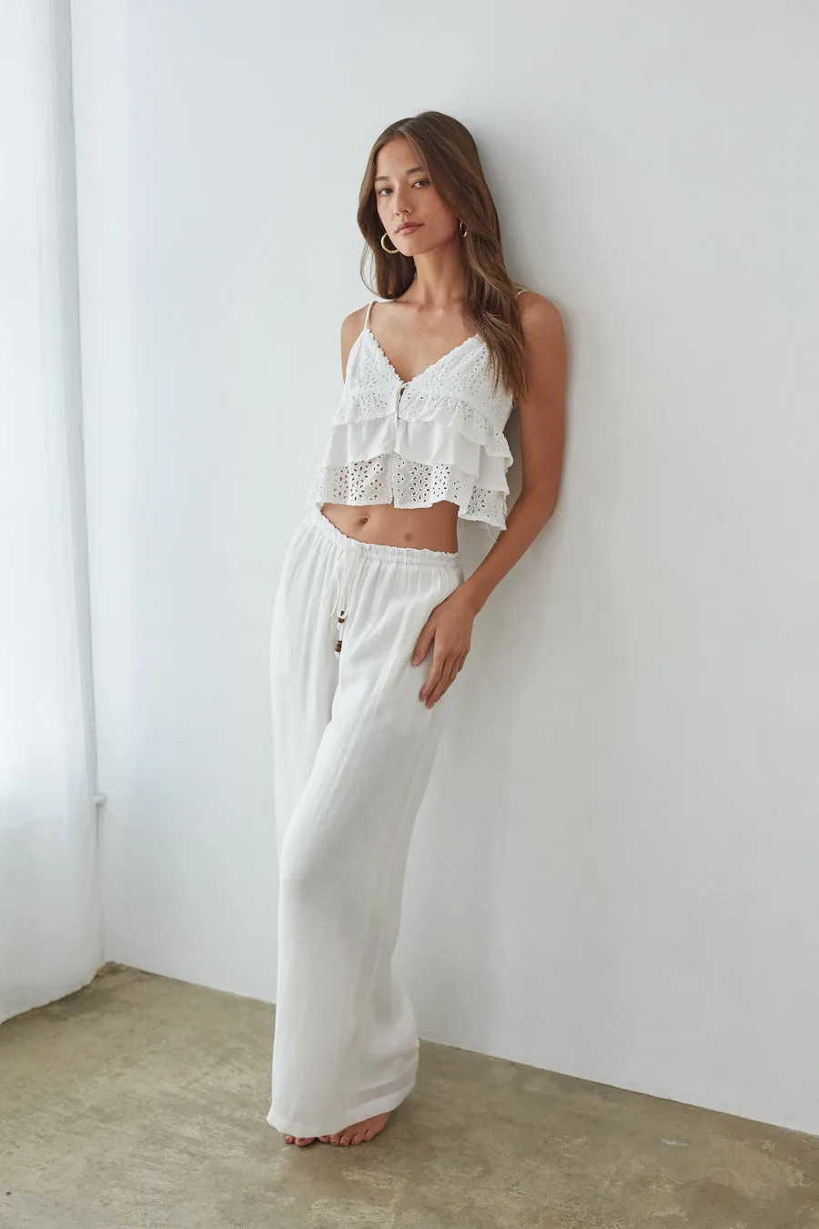 Margaret Ditsy Eyelet Tiered Ruffle Top blush dust