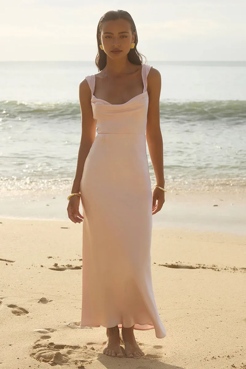 Margot Cowl Neck Satin Maxi Dress soft energy