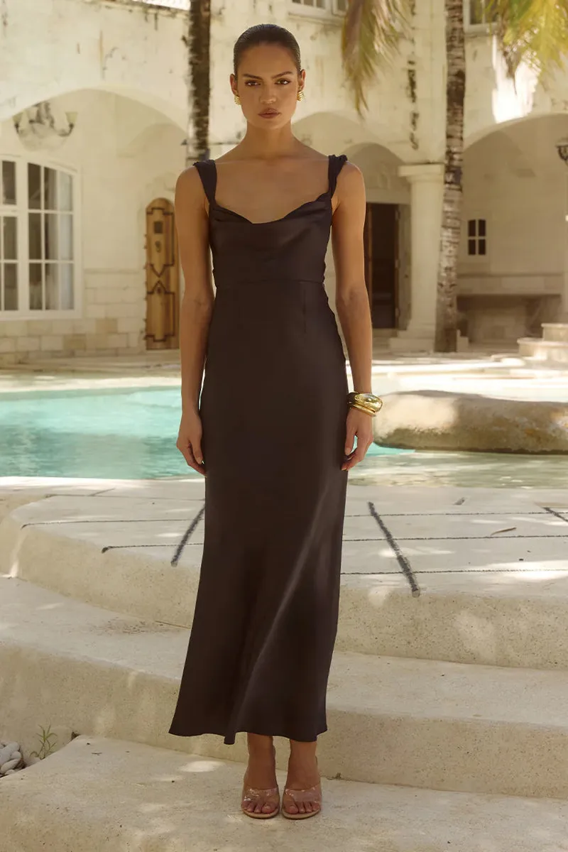 Margot Cowl Neck Satin Maxi Dress soft energy