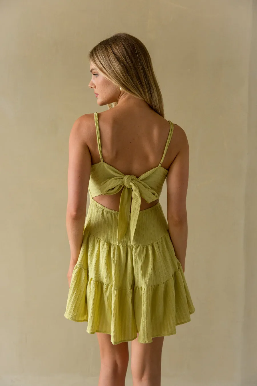 Martina Ribbed Tie Back Mini Dress quiet shine