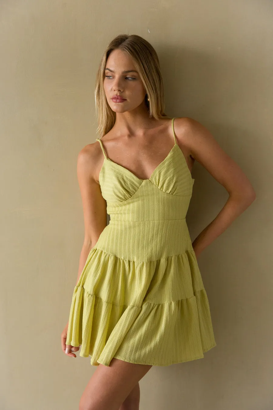 Martina Ribbed Tie Back Mini Dress quiet shine