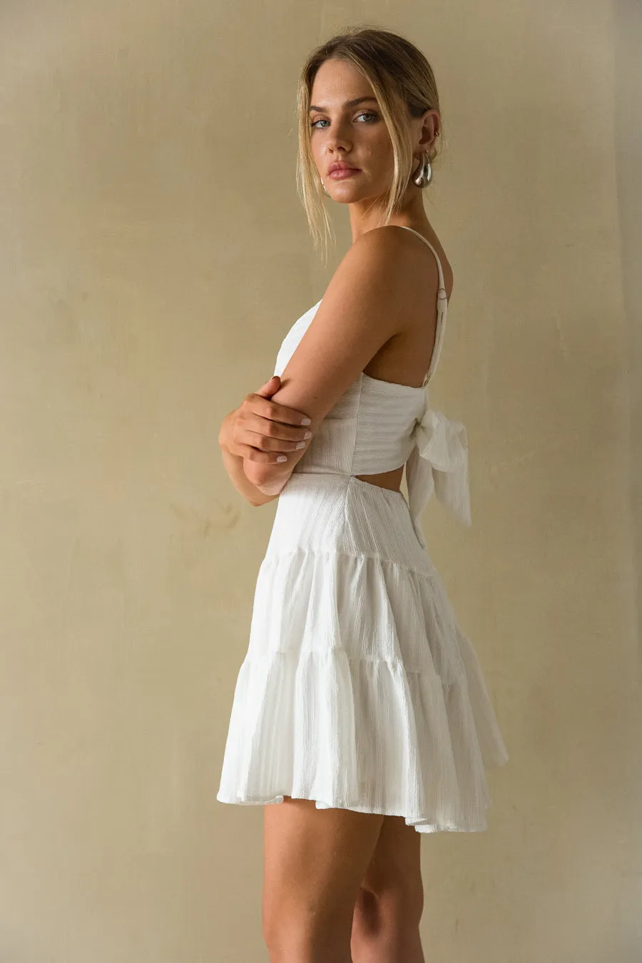 Martina Ribbed Tie Back Mini Dress quiet shine