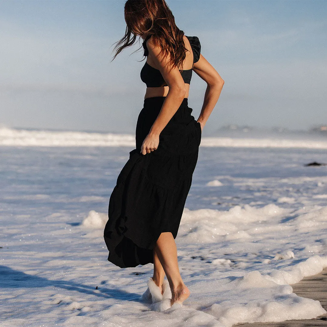 Maxi Skirt, Black linen hug