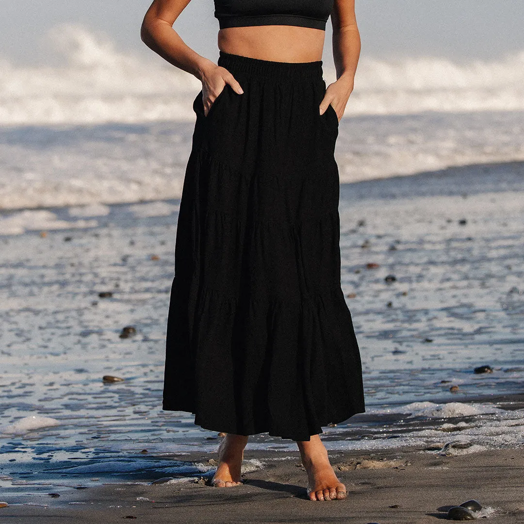 Maxi Skirt, Black linen hug