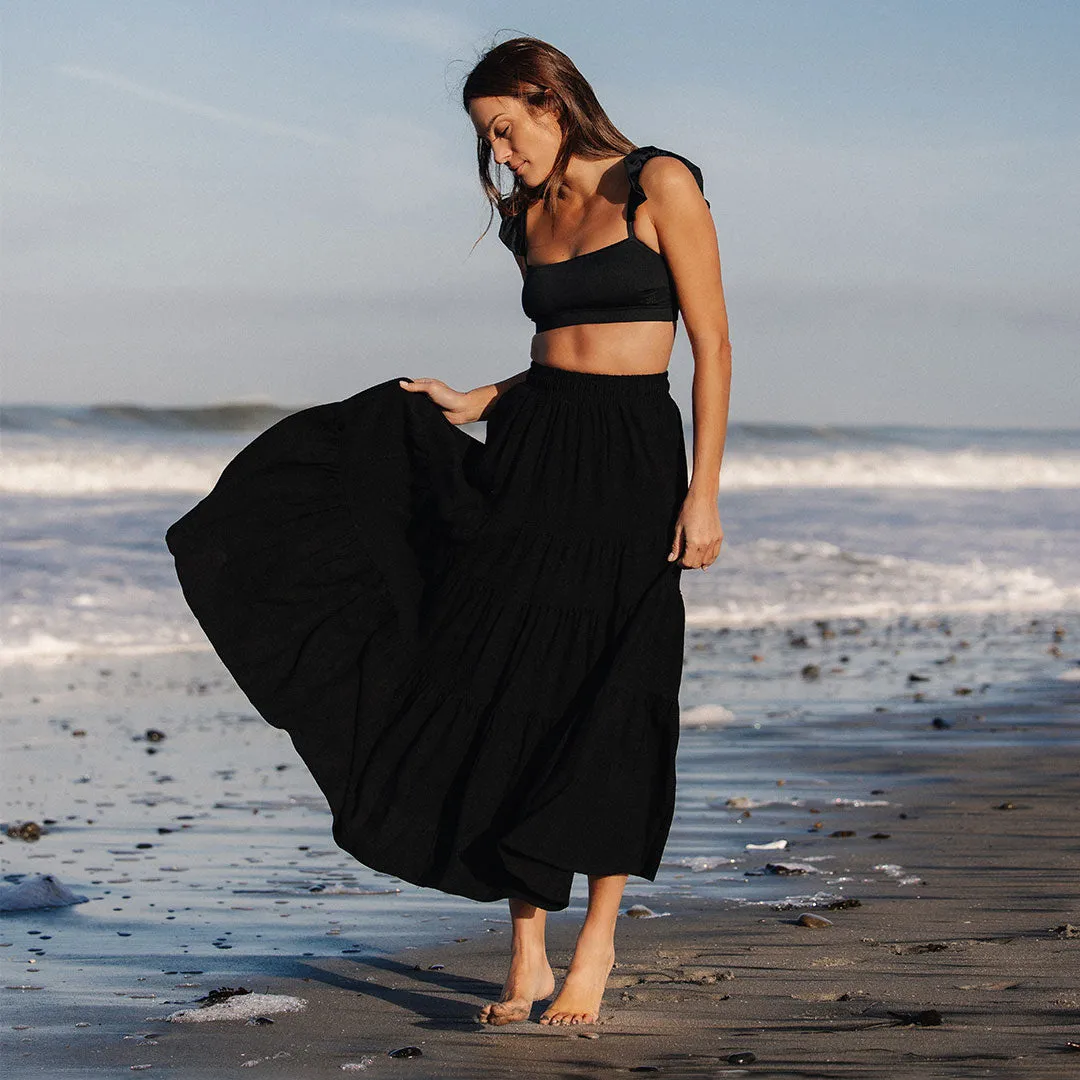 Maxi Skirt, Black linen hug