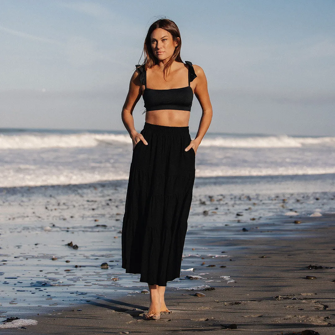 Maxi Skirt, Black linen hug