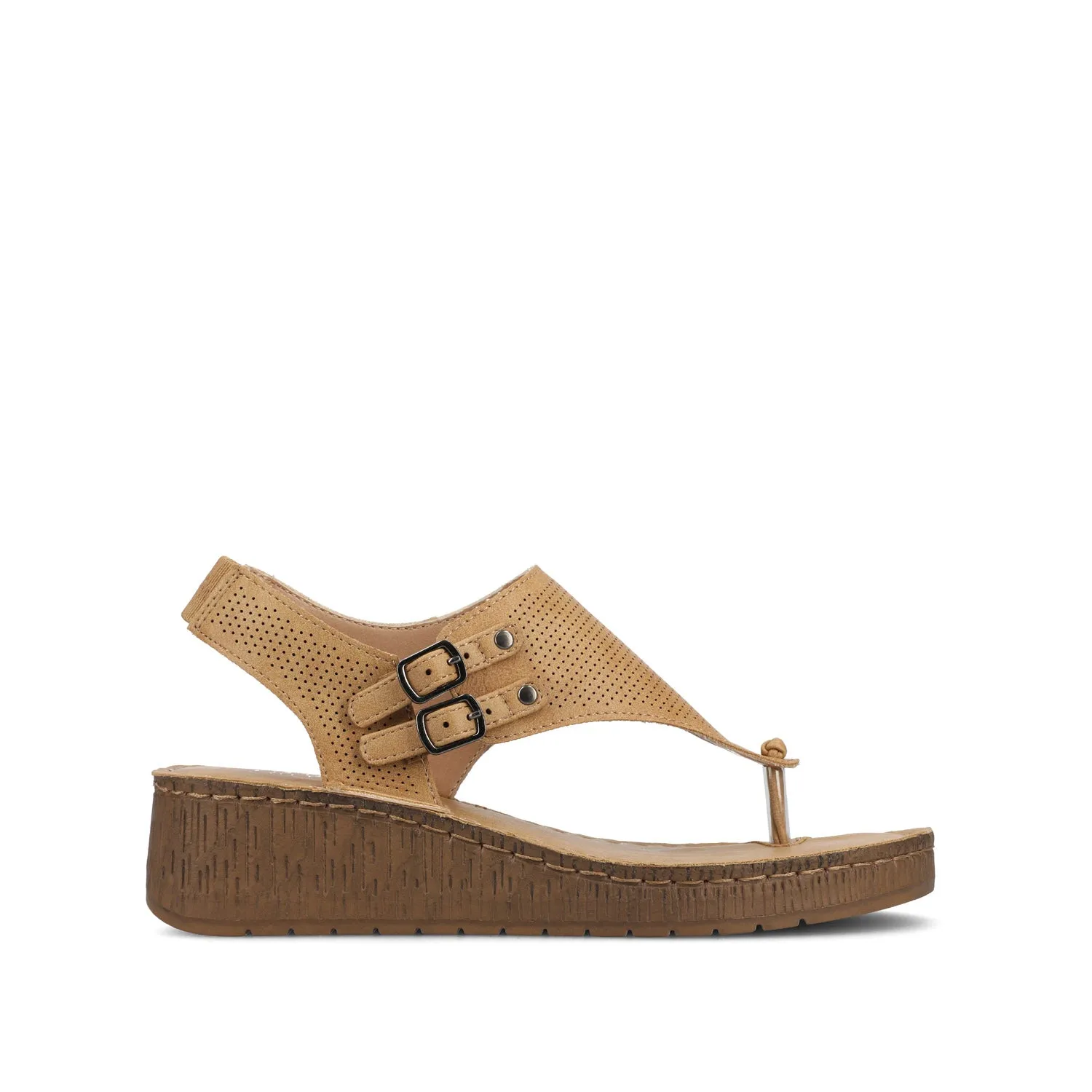 MCKELL WEDGE HEEL SANDALS IN FAUX LEATHER clean edge