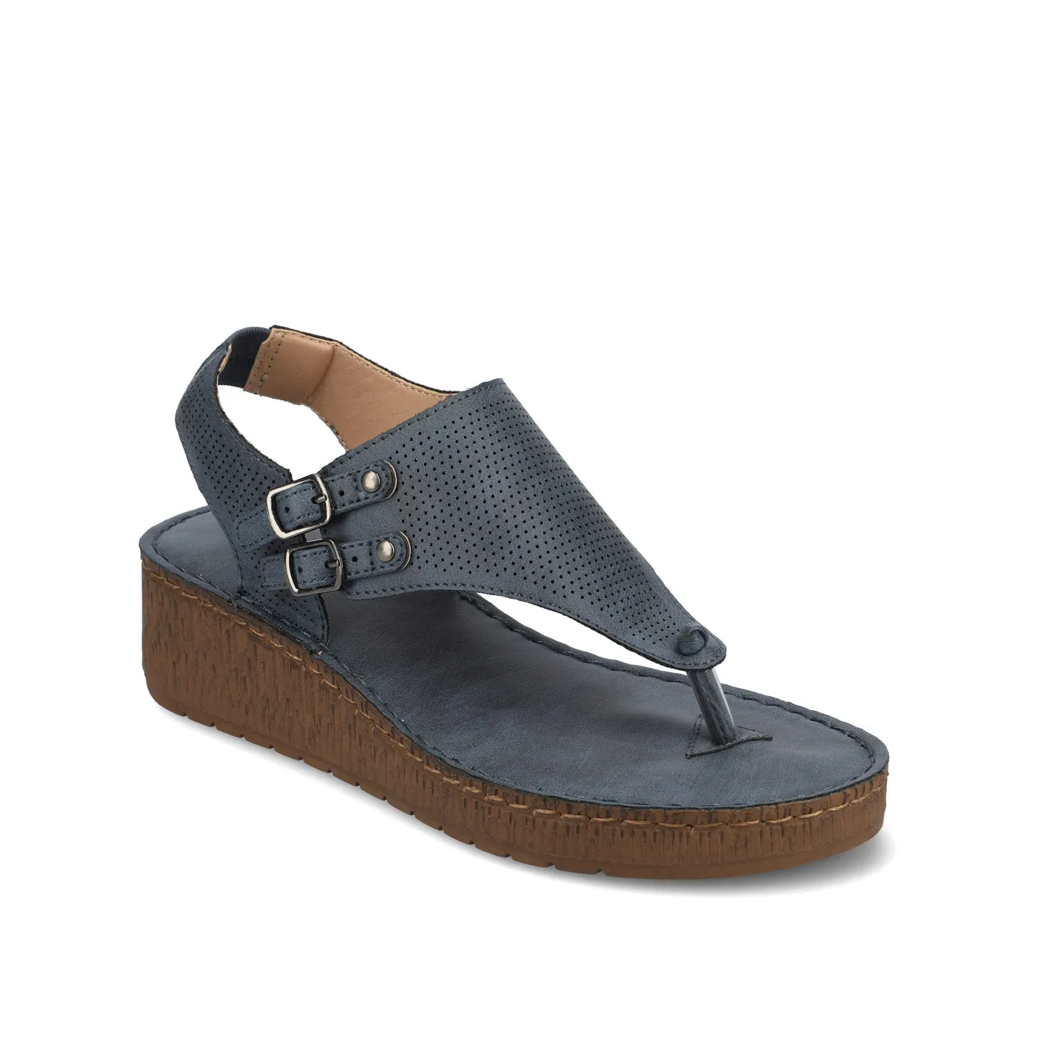 MCKELL WEDGE HEEL SANDALS IN FAUX LEATHER clean edge