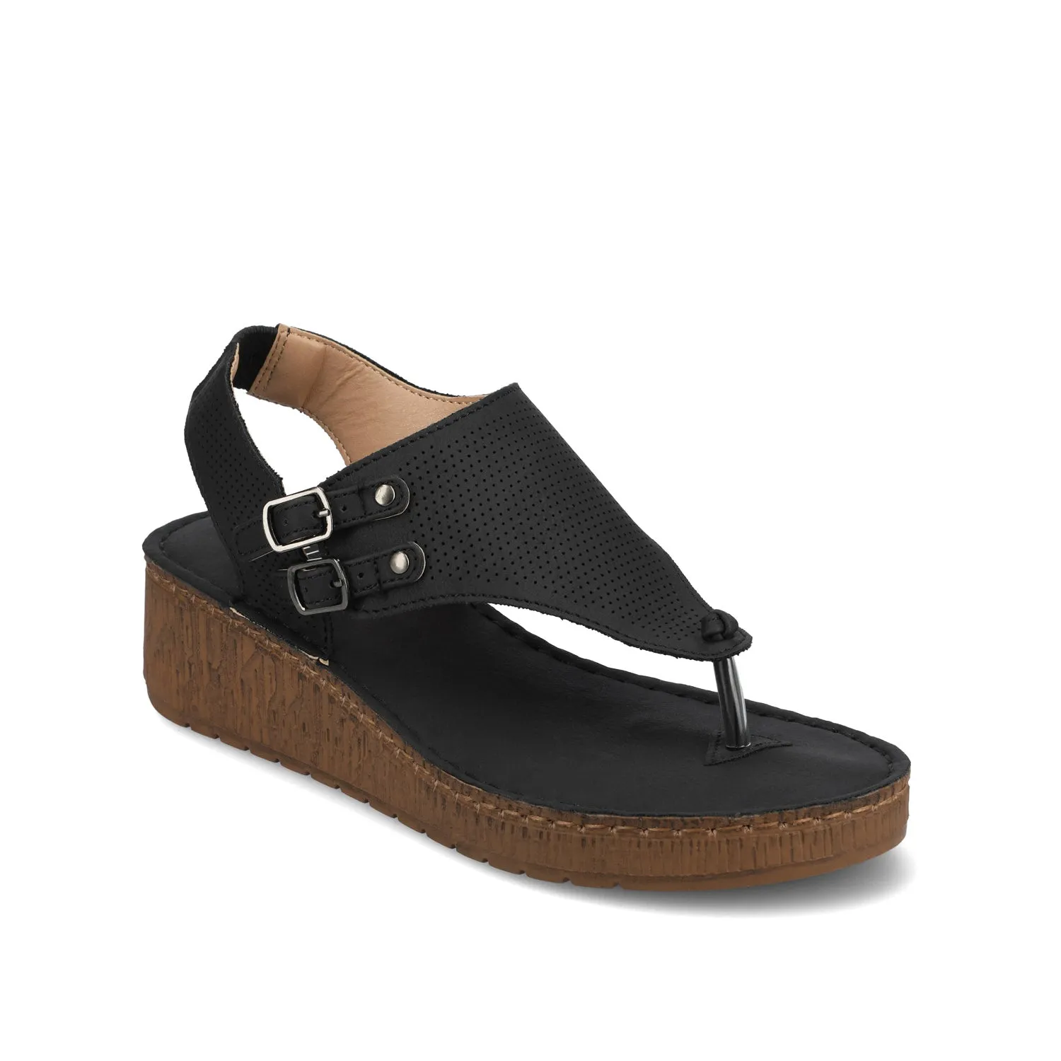 MCKELL WEDGE HEEL SANDALS IN FAUX LEATHER clean edge