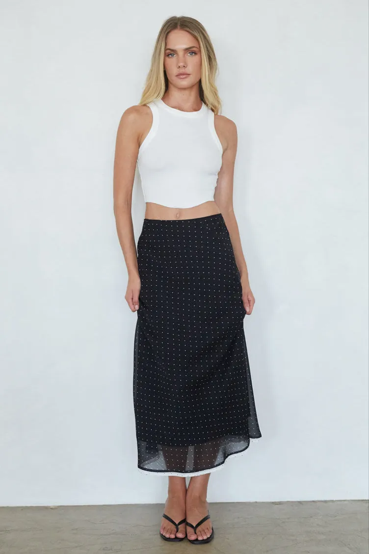 Melissa Polka Dot Midi Skirt high rise