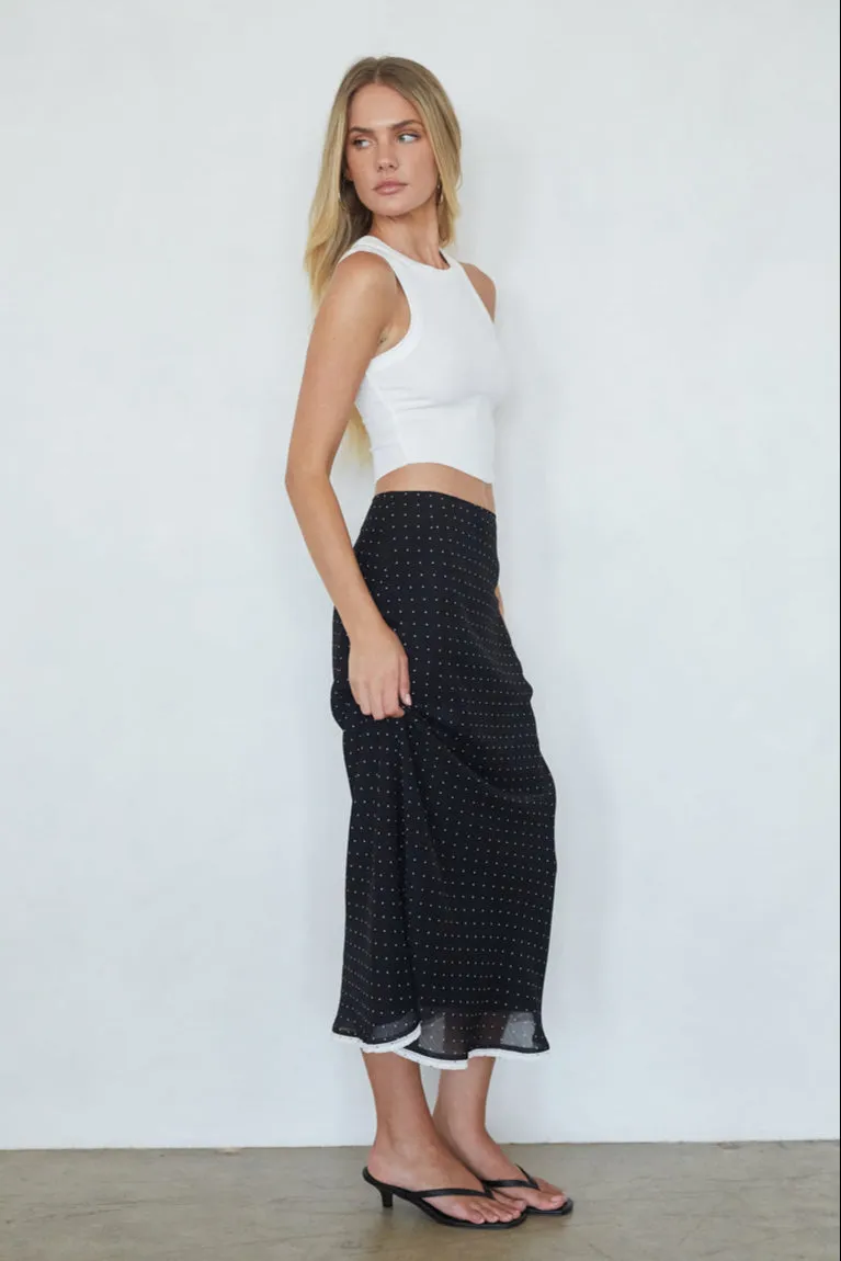 Melissa Polka Dot Midi Skirt high rise