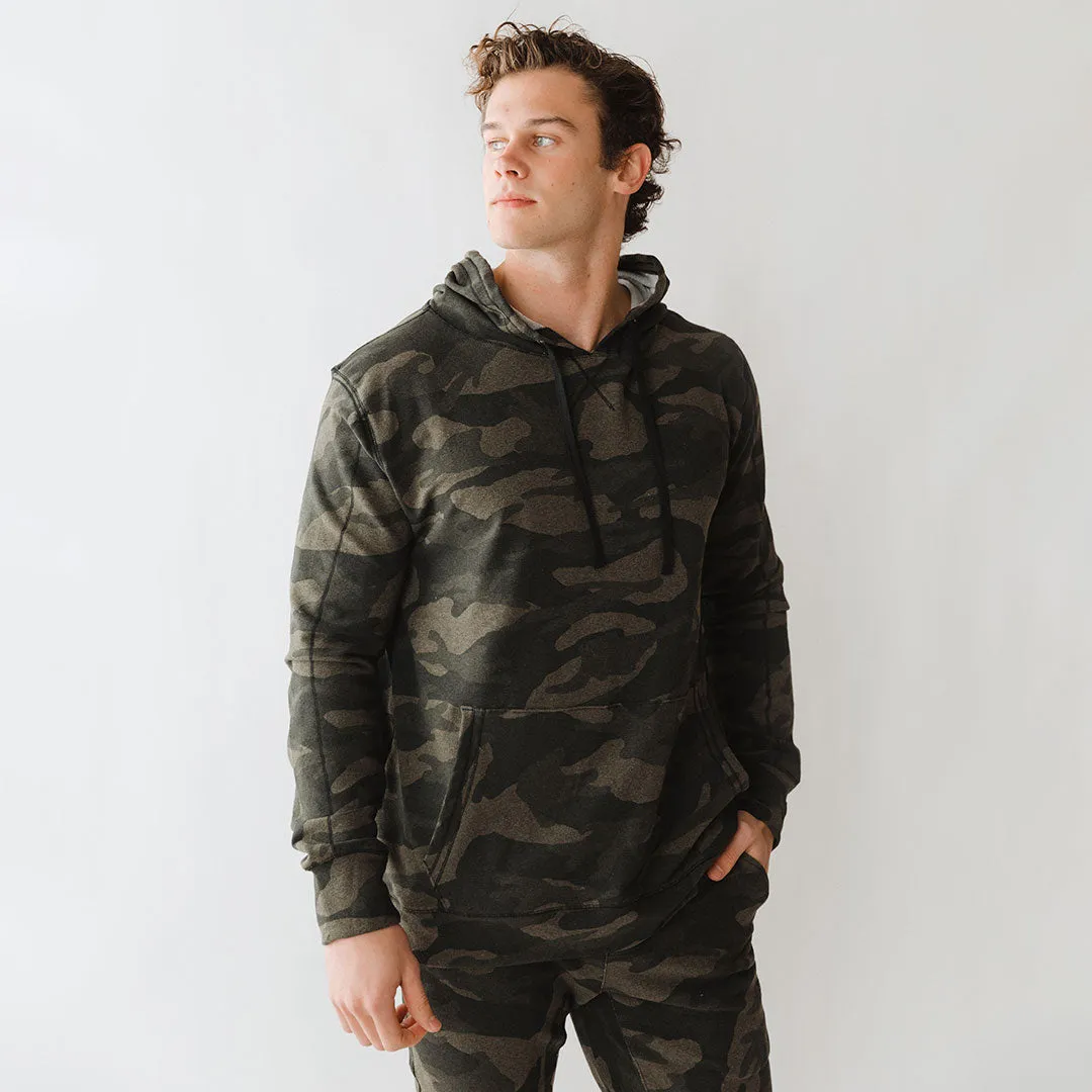 Men's Hoodie, Green Camo run easy
