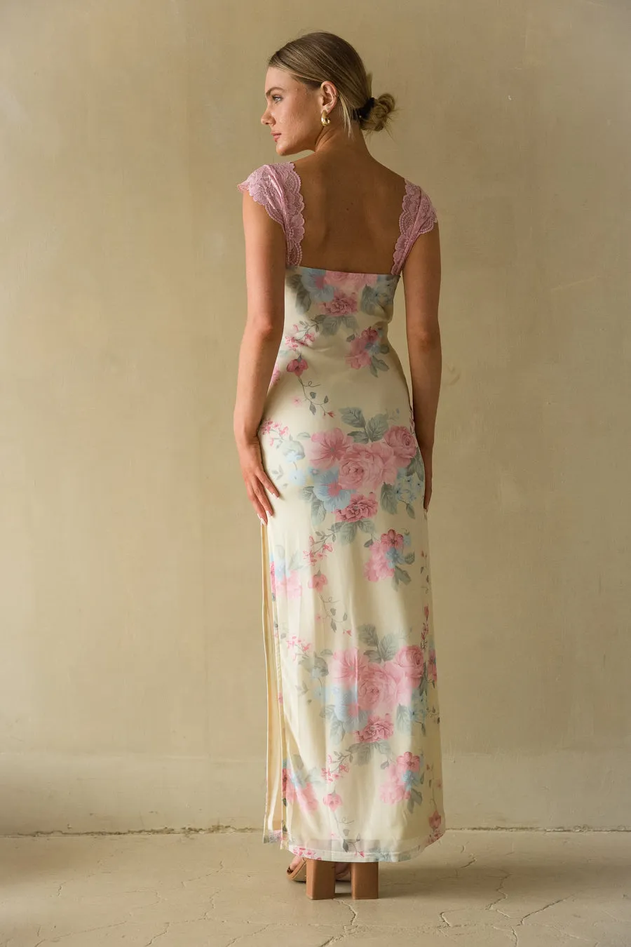 Mimi Floral Mesh Maxi Dress adjust neck