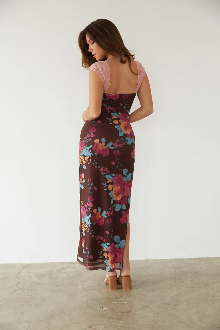 Mimi Floral Mesh Maxi Dress adjust neck