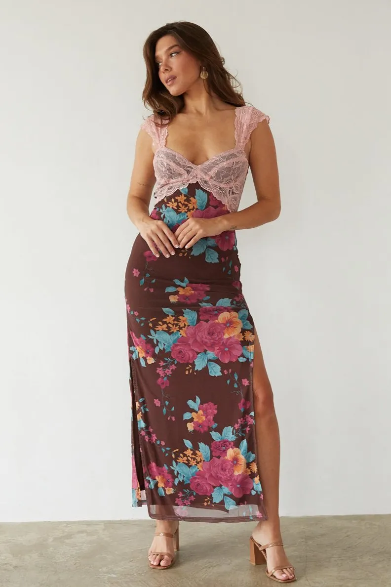 Mimi Floral Mesh Maxi Dress adjust neck