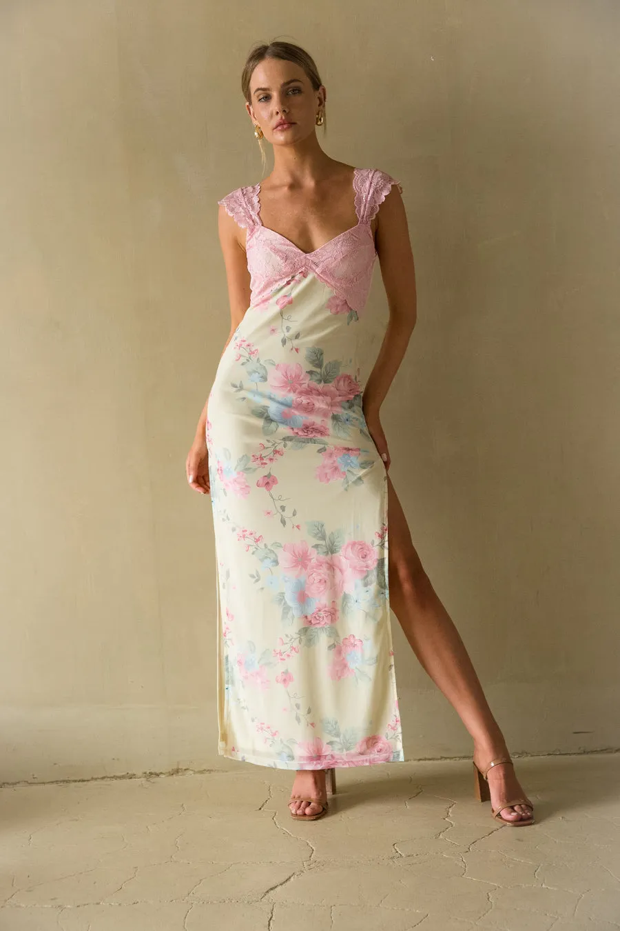 Mimi Floral Mesh Maxi Dress adjust neck