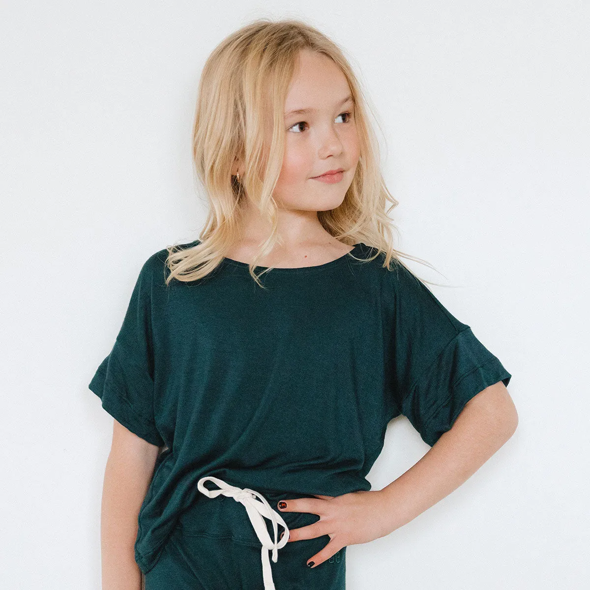 Mini Boxy Tee, Hunter Green chill moment