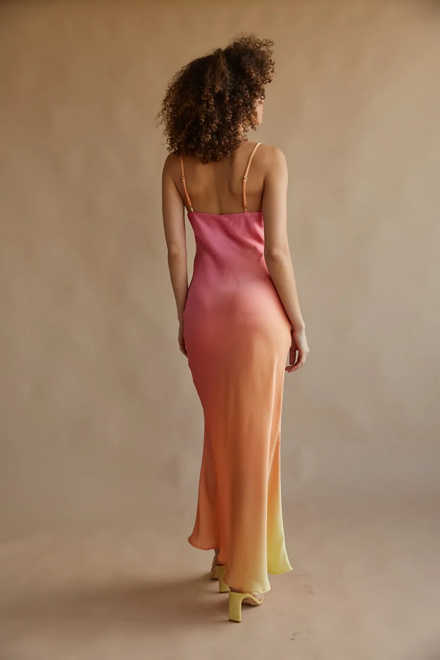 Moana Sunset Satin Maxi Dress soft fold