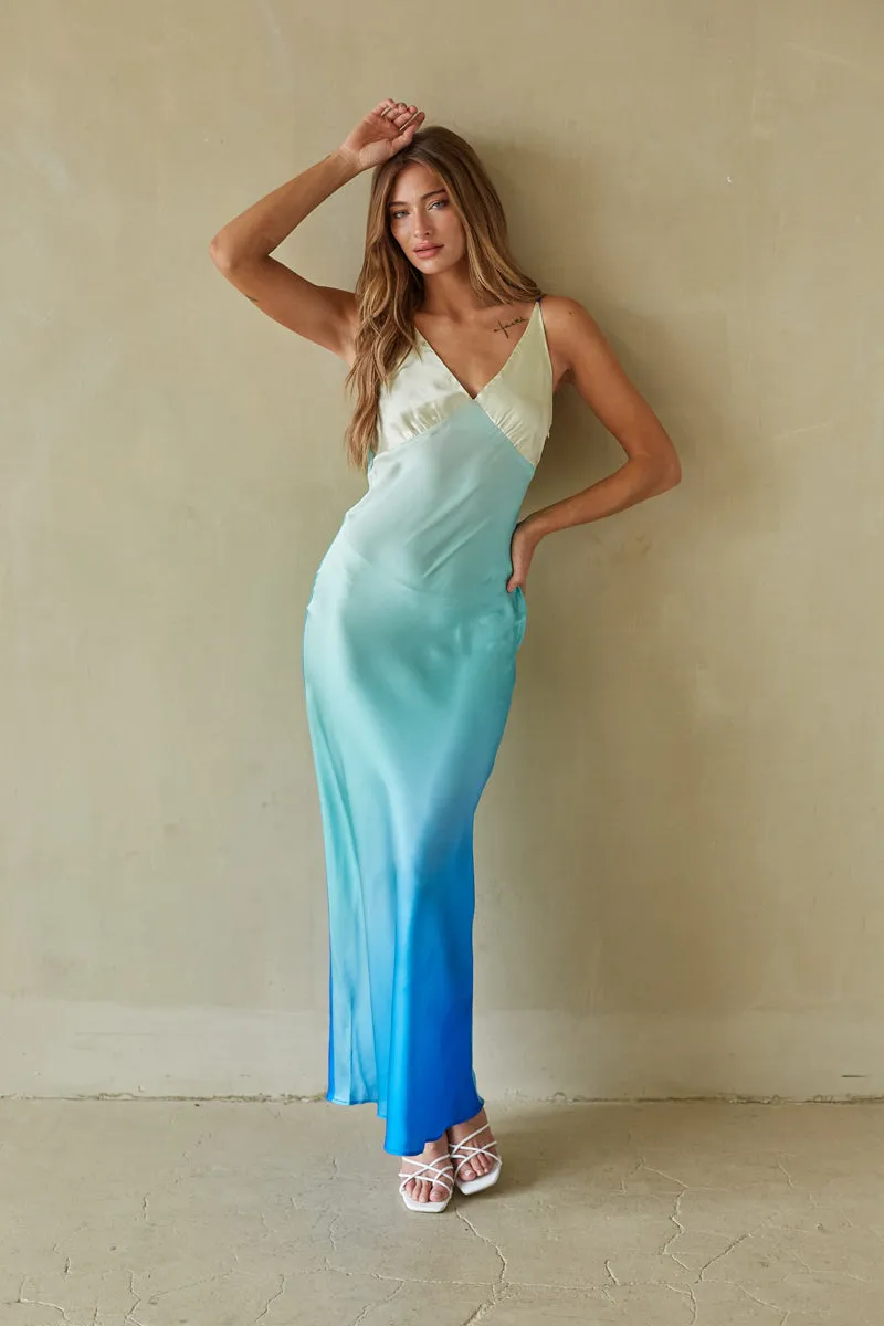 Moana Sunset Satin Maxi Dress soft fold