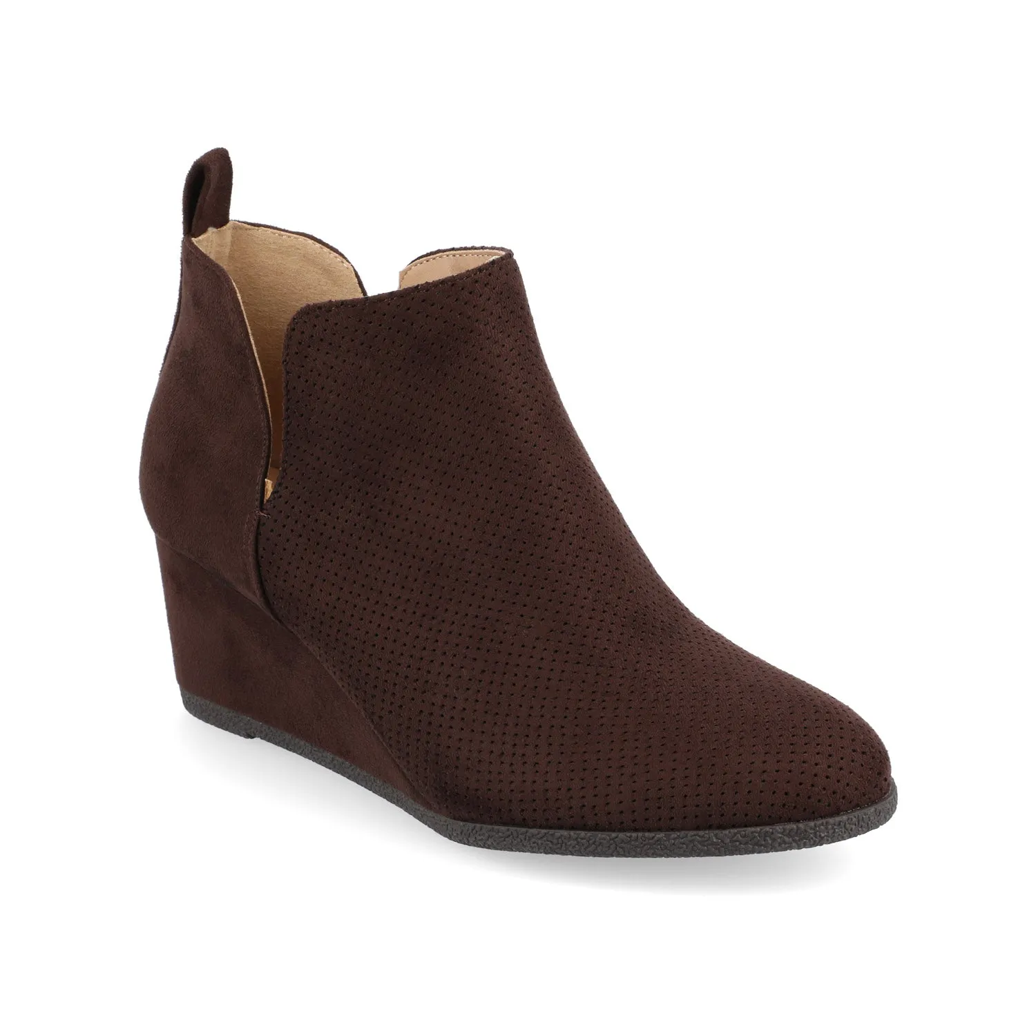 MYLEE WEDGE HEELED BOOTIES IN FAUX SUEDE late coffee