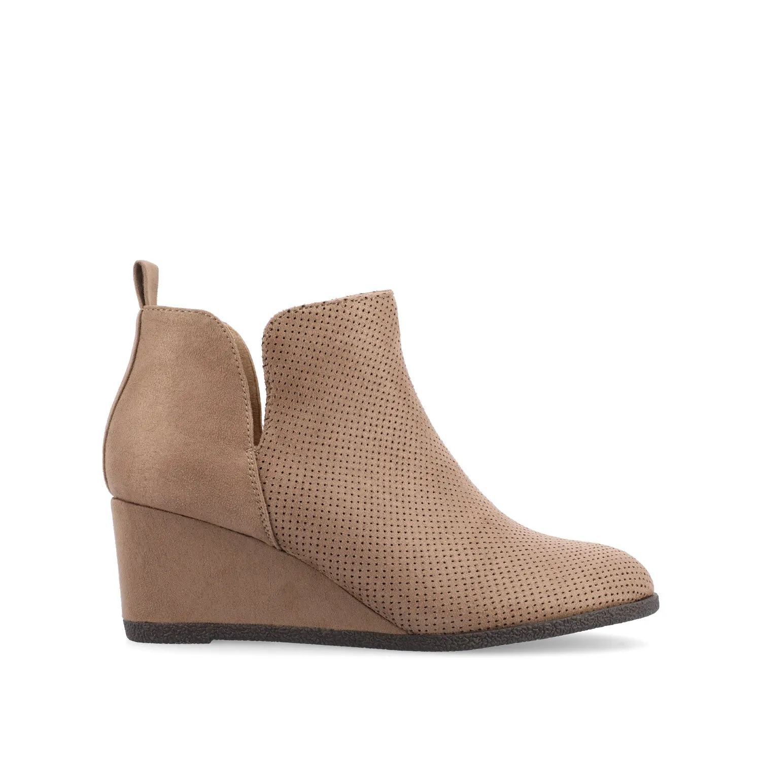 MYLEE WEDGE HEELED BOOTIES IN FAUX SUEDE late coffee