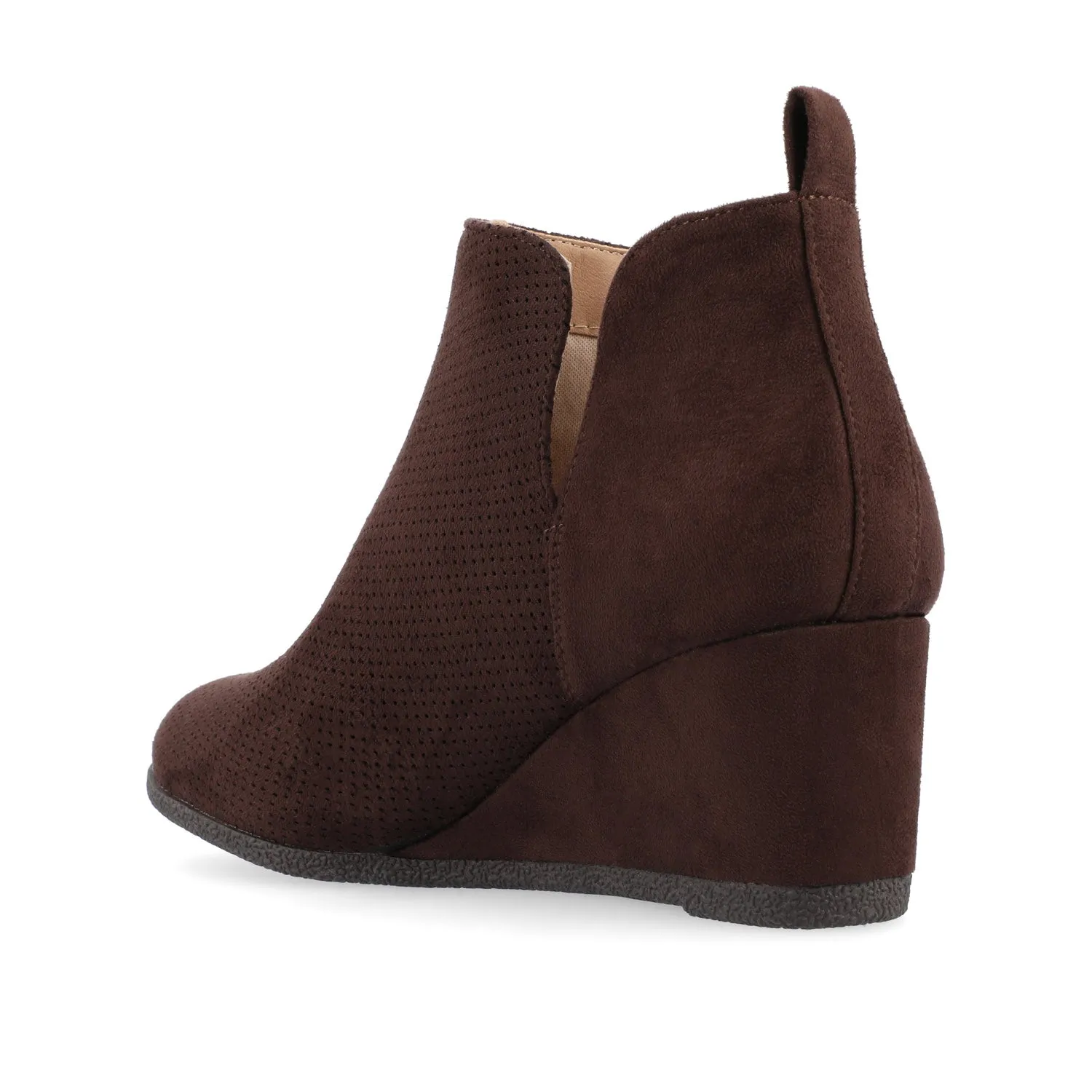 MYLEE WEDGE HEELED BOOTIES IN FAUX SUEDE late coffee