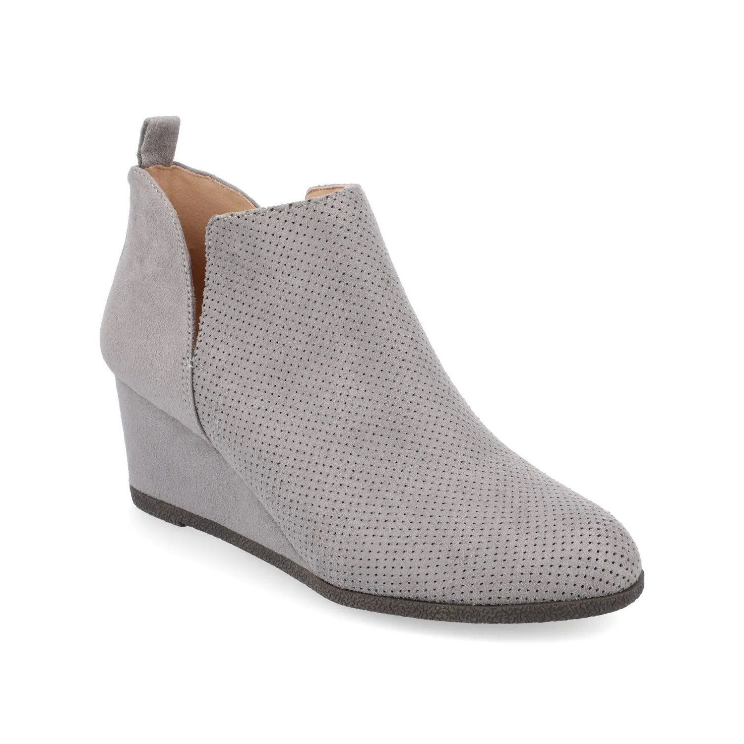 MYLEE WEDGE HEELED BOOTIES IN FAUX SUEDE late coffee
