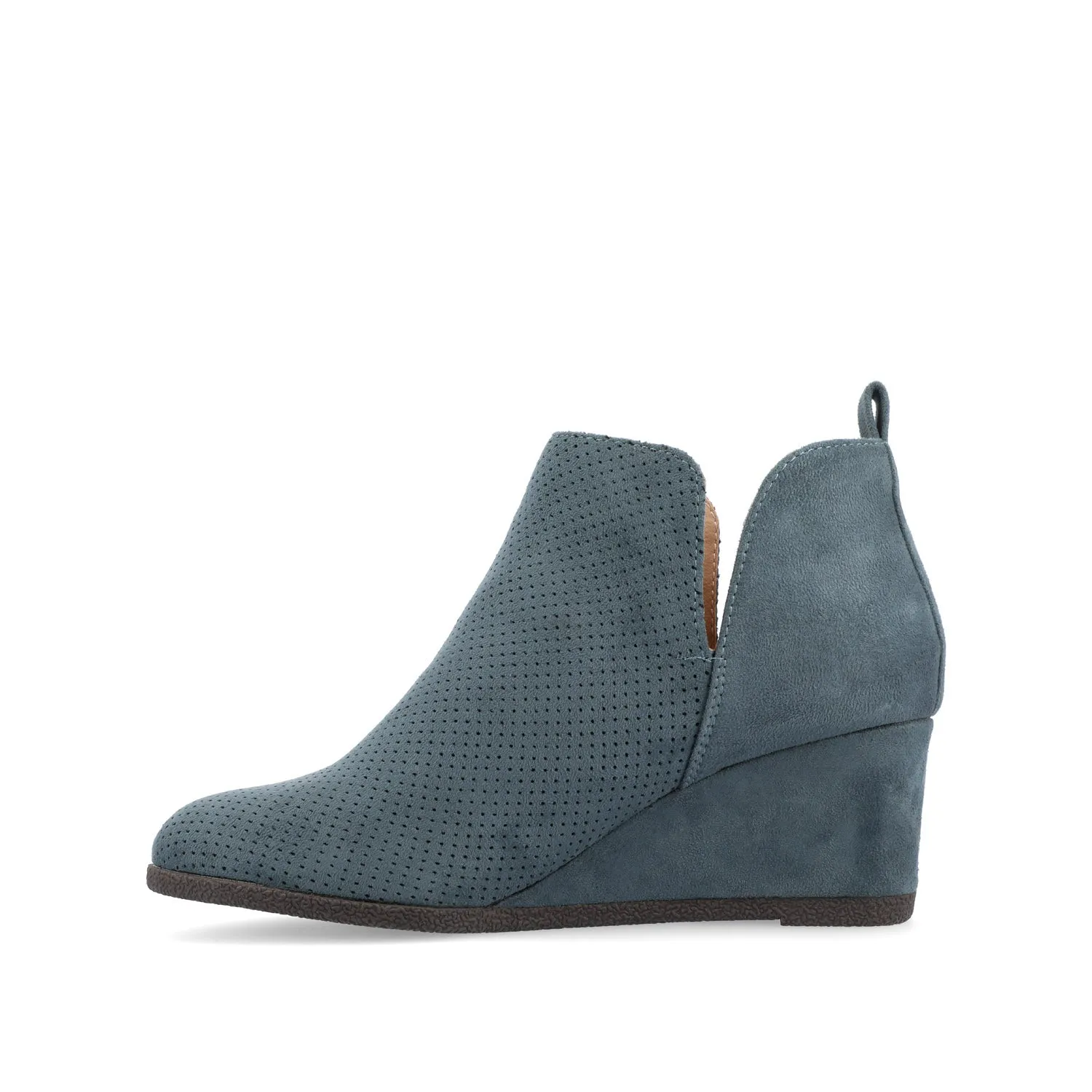 MYLEE WEDGE HEELED BOOTIES IN FAUX SUEDE late coffee