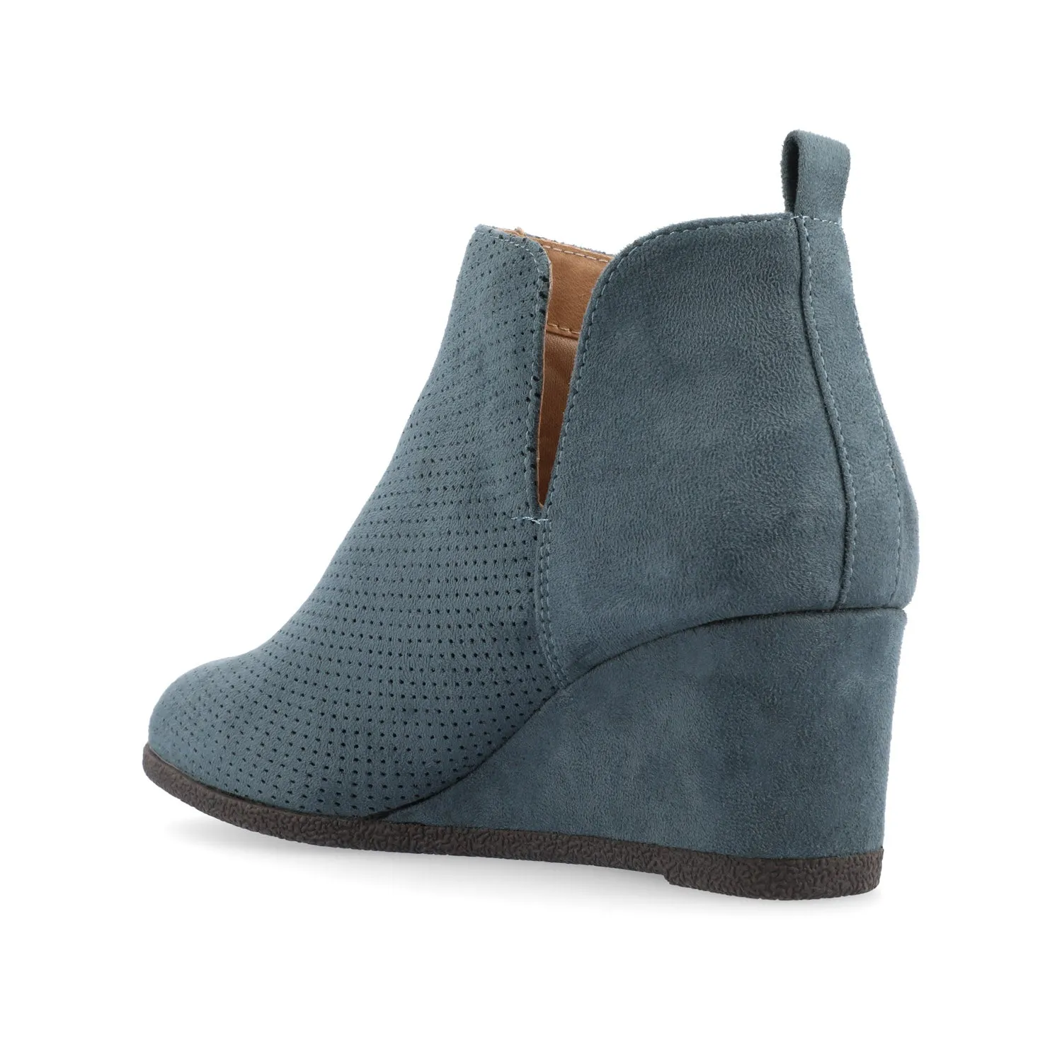 MYLEE WEDGE HEELED BOOTIES IN FAUX SUEDE late coffee