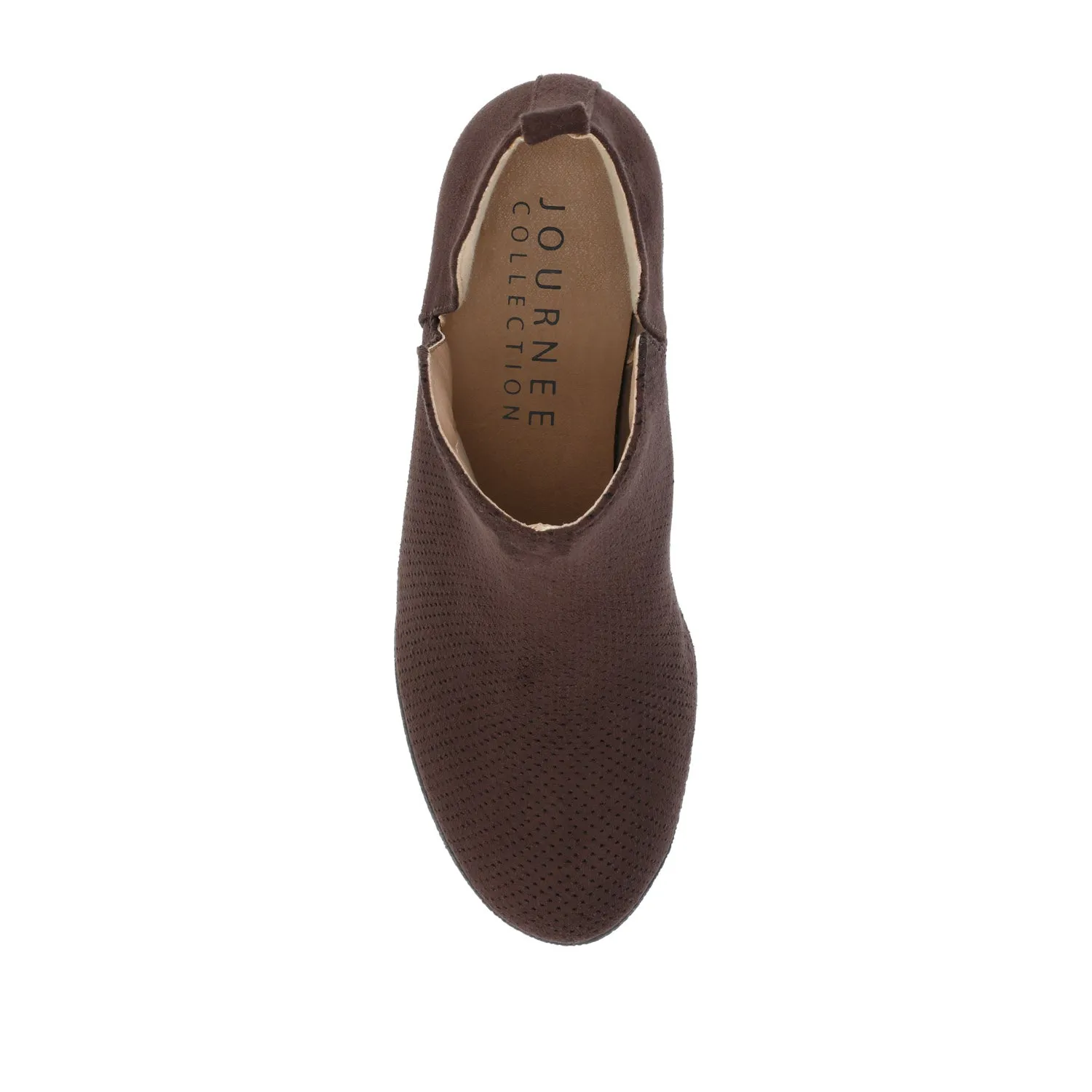 MYLEE WEDGE HEELED BOOTIES IN FAUX SUEDE late coffee
