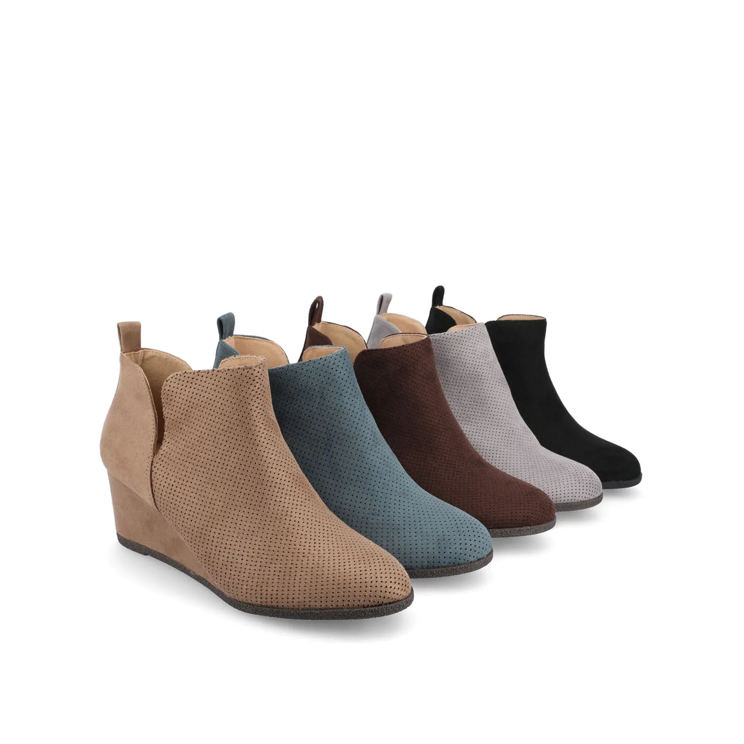 MYLEE WEDGE HEELED BOOTIES IN FAUX SUEDE late coffee