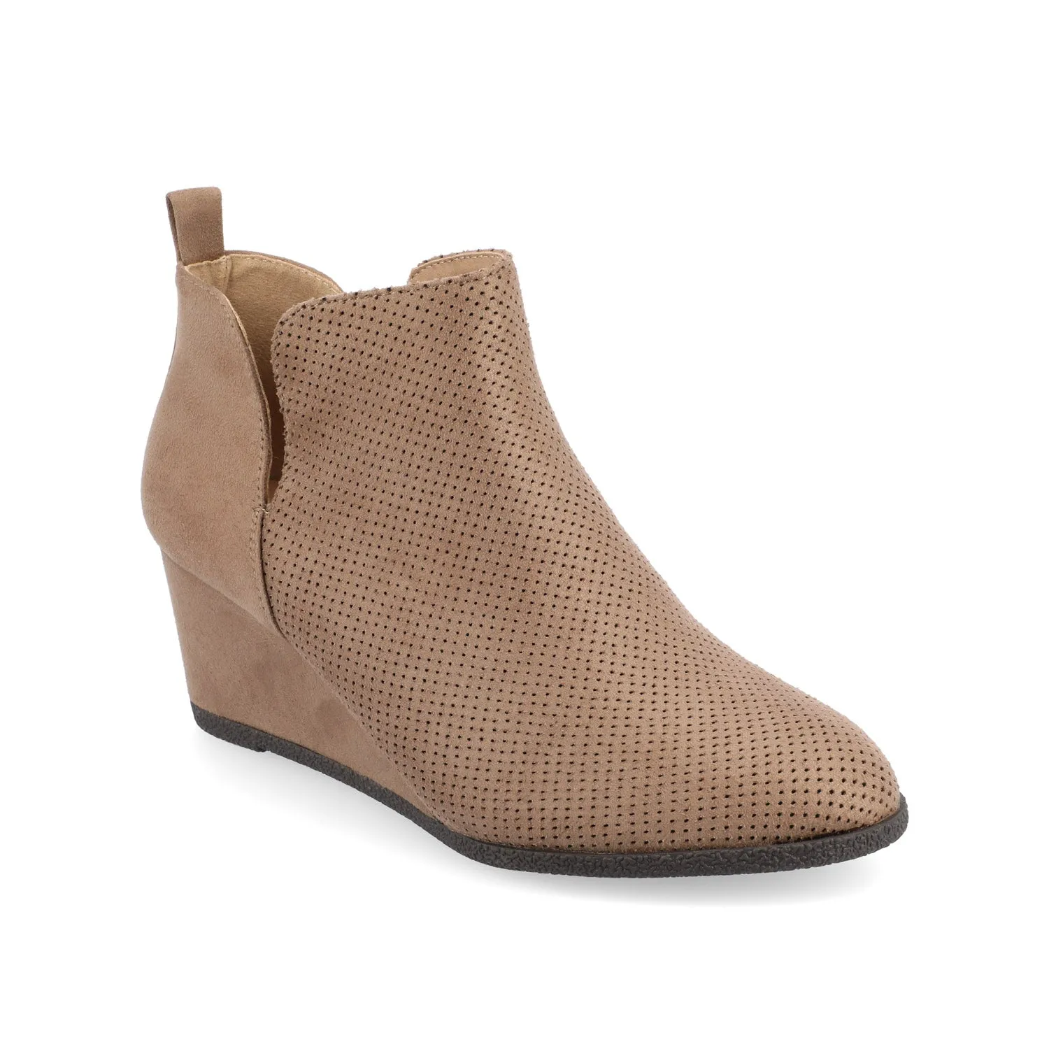 MYLEE WEDGE HEELED BOOTIES IN FAUX SUEDE late coffee