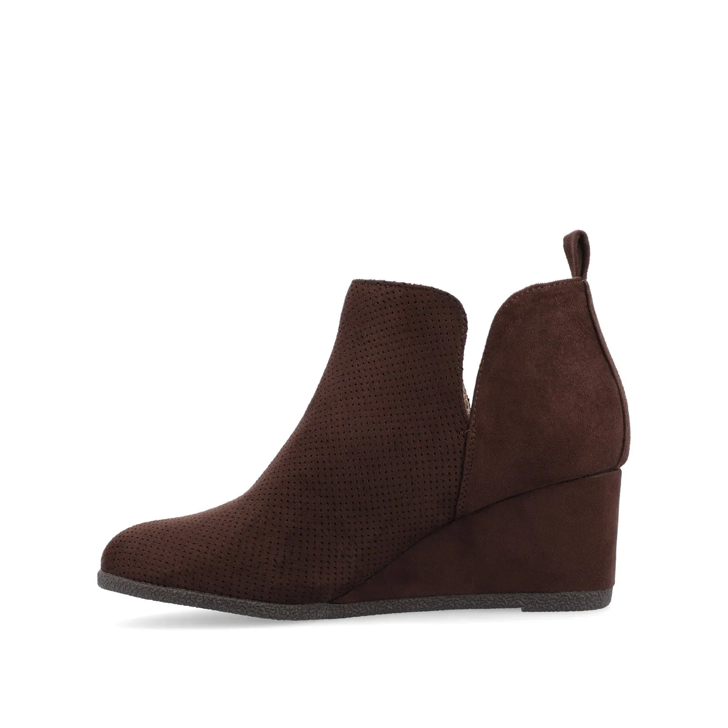 MYLEE WEDGE HEELED BOOTIES IN FAUX SUEDE late coffee