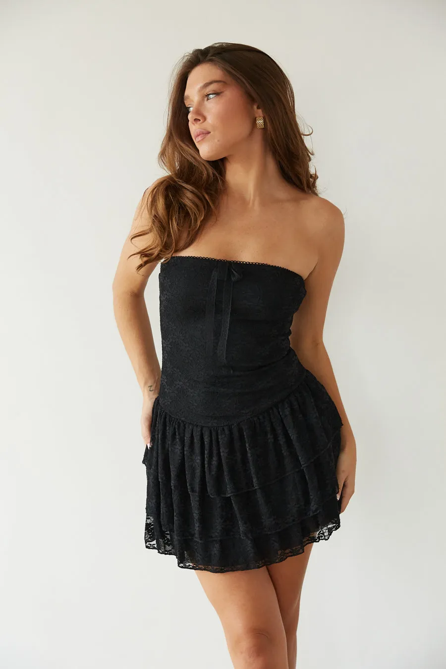 Myra Lace Fit and Flare Mini Dress formal vibe