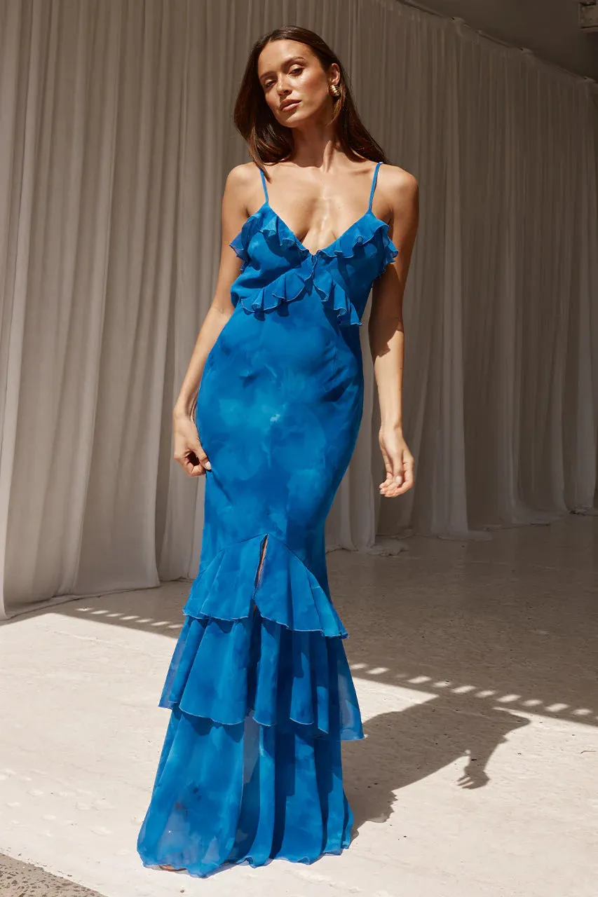 Namari Ruffle Mermaid Maxi Dress quiet shine