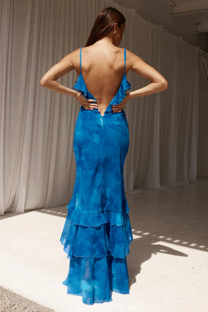 Namari Ruffle Mermaid Maxi Dress quiet shine