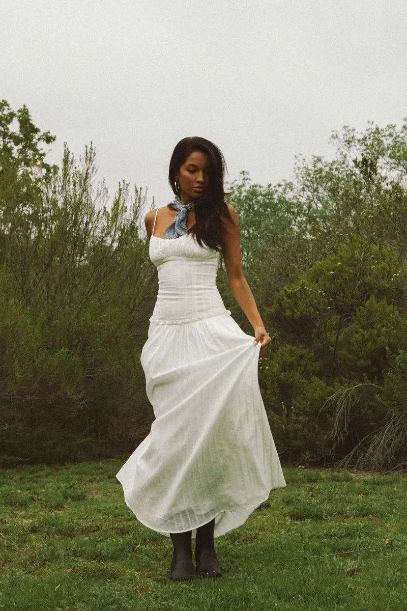 Nataly Ruched Maxi Dress sunset view