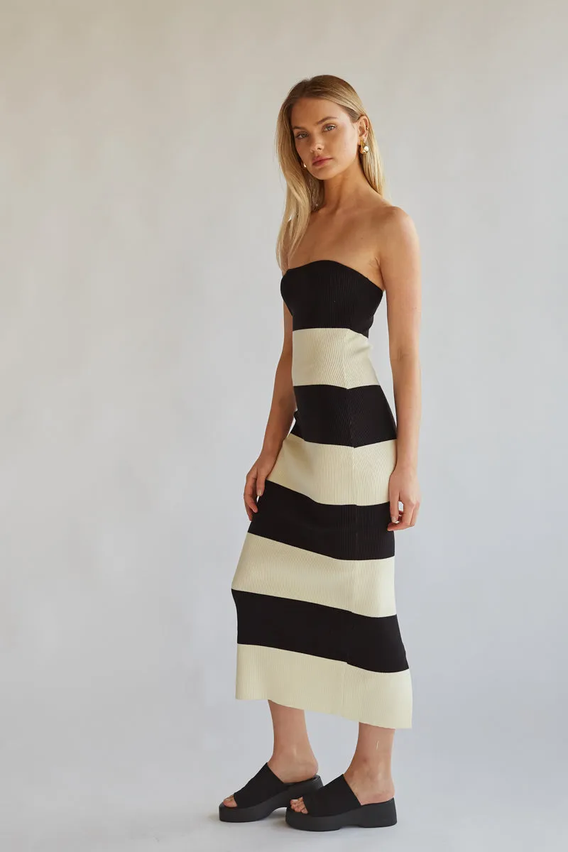 Nikki Striped Knit Midi Tube Dress open hem