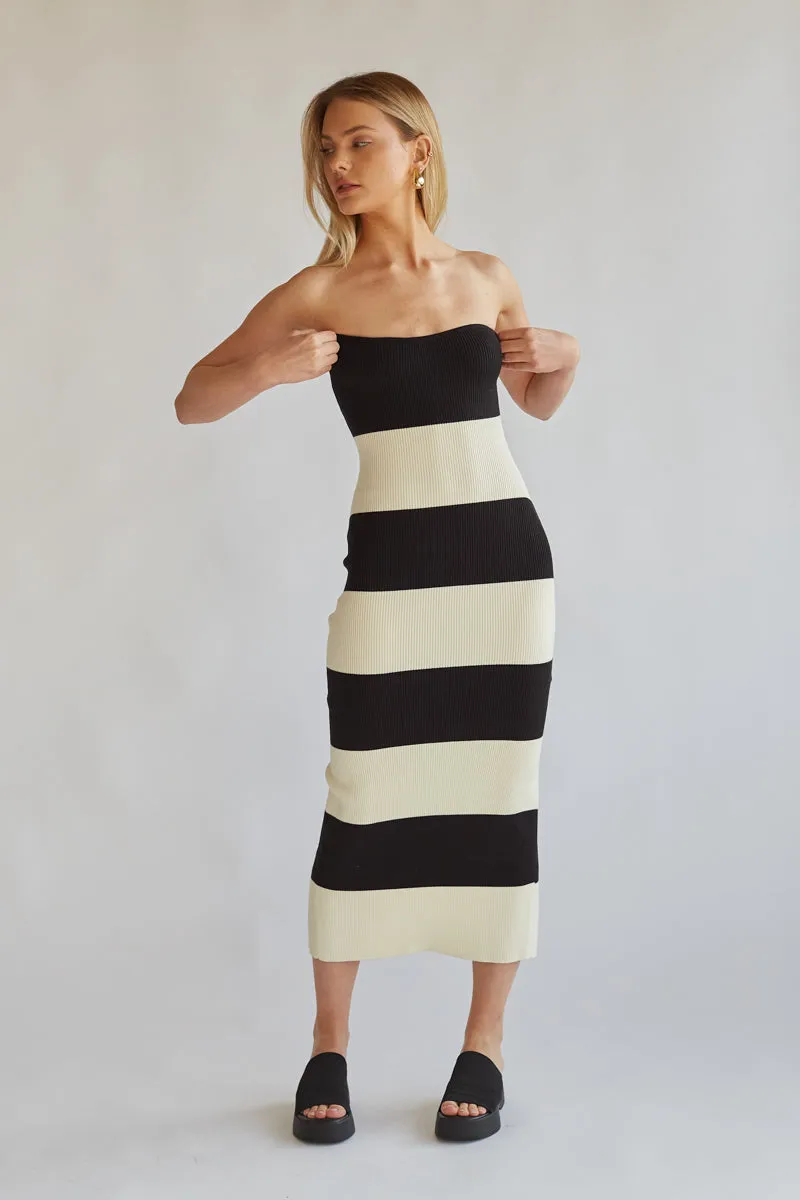 Nikki Striped Knit Midi Tube Dress open hem