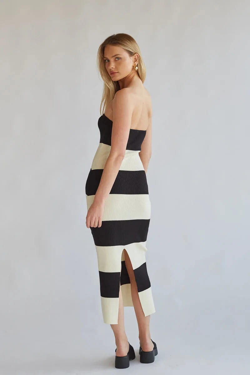 Nikki Striped Knit Midi Tube Dress open hem