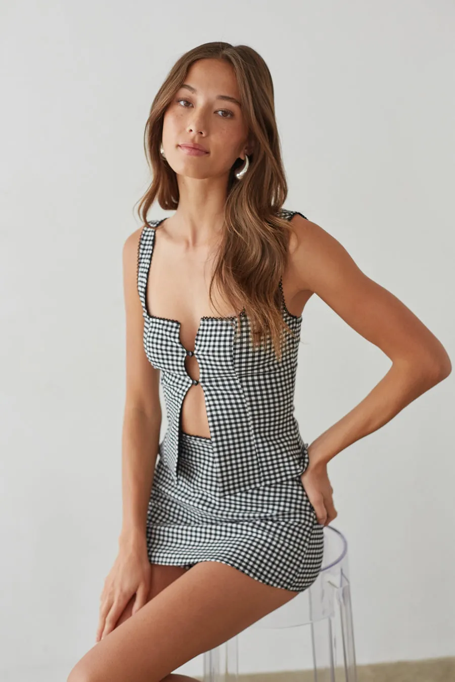 Olive Button Up Gingham Top air move
