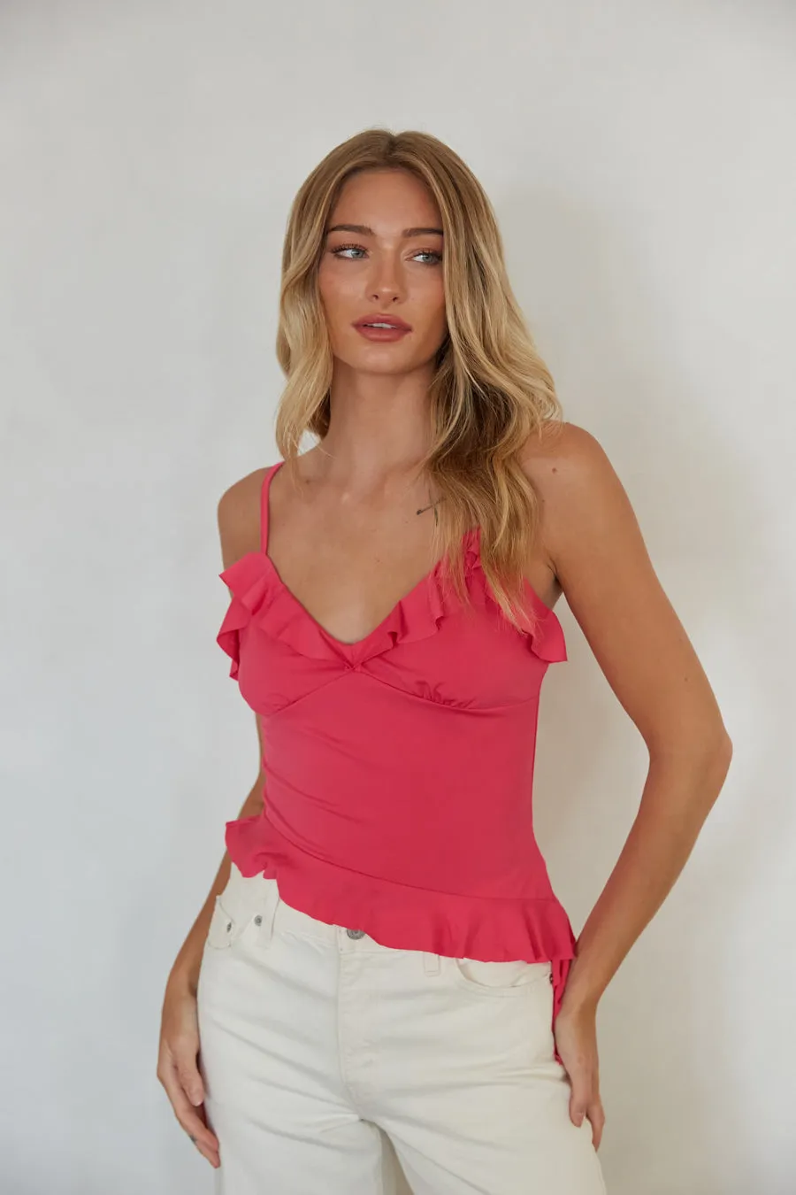 Paige Ruffle Trim Top korean fit