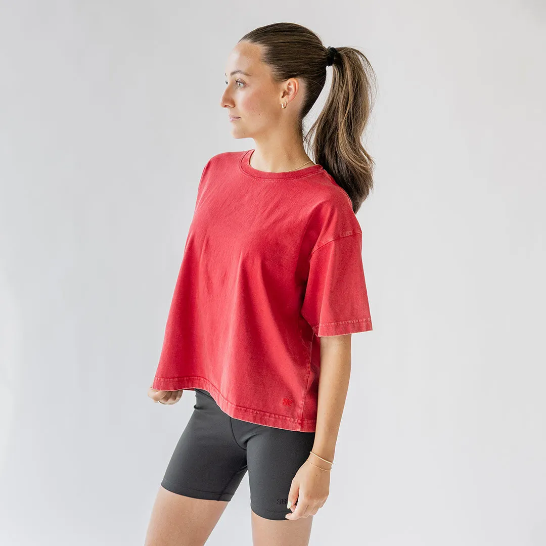Perfect Oversized Cotton Tee, Red shorts chill