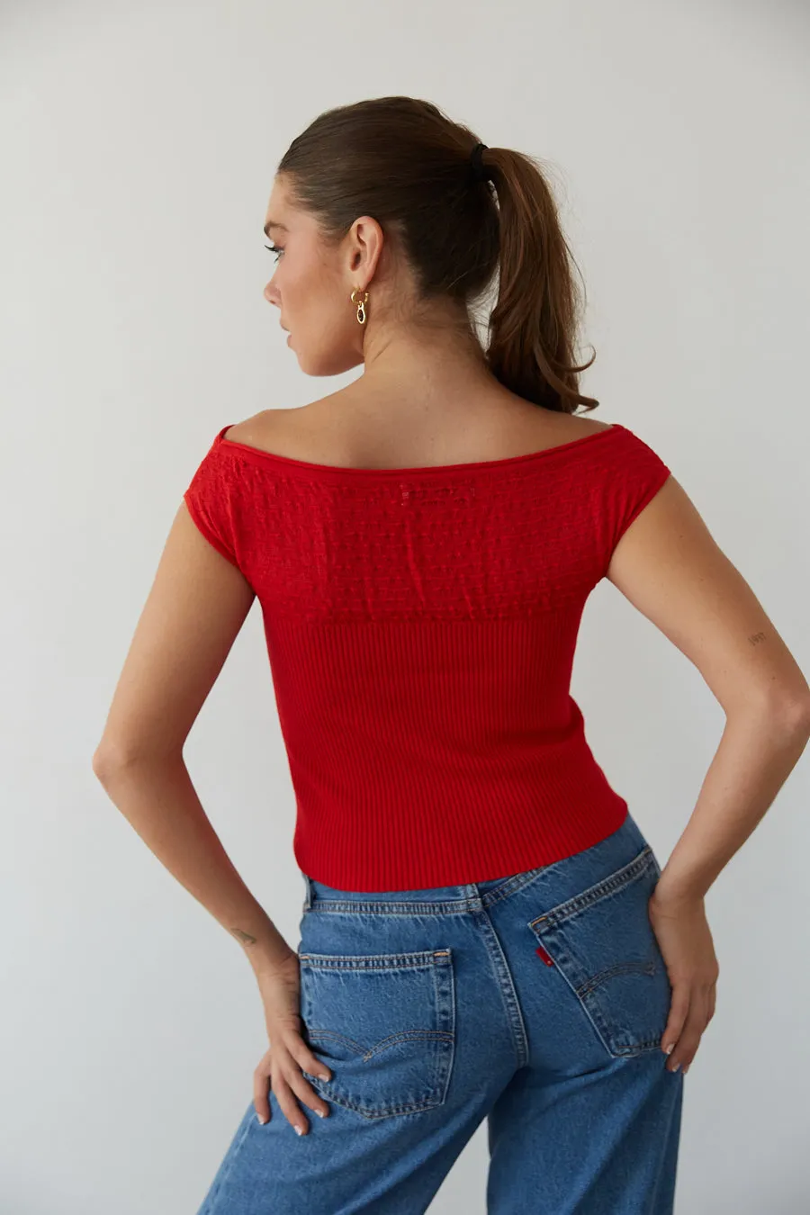 Persephone Off the Shoulder Knit Top earth mix